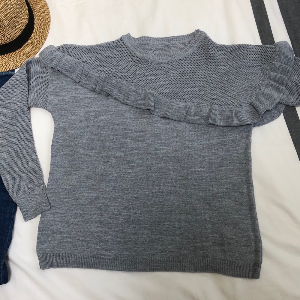 Gray Ruffle Sweater - Picture 2 of 4